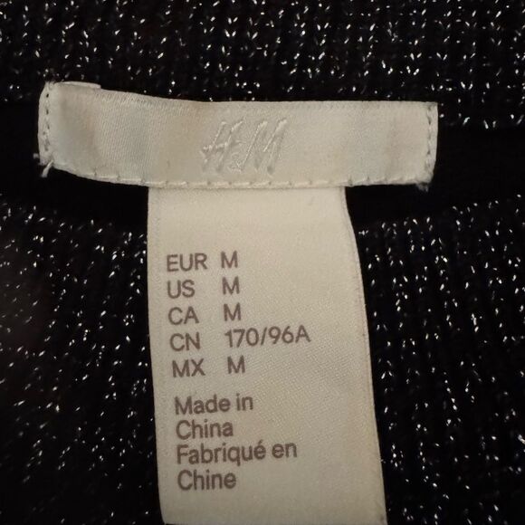 H&M Glitter Evening Black Crew Neck Bishop Sleeve Sweater Dress NWOT Size M - Picture 11 of 12